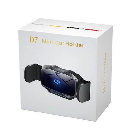 Infrared Wireless Car Phone Holder With Auto Clamp mounted on D7 Mini Car Holder packaging, black automatic infrared clamp for car air vent