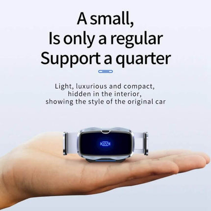 Infrared Wireless Car Phone Holder With Auto Clamp shown compact on open palm, infrared sensor and auto clamp for one-handed car mount