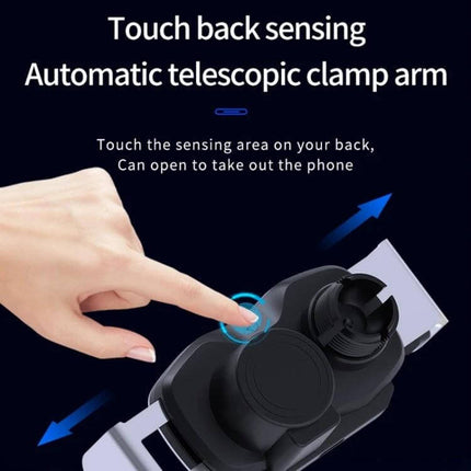 Infrared Wireless Car Phone Holder With Auto Clamp showing touch back sensing and automatic telescopic clamp arm for one-handed mounting