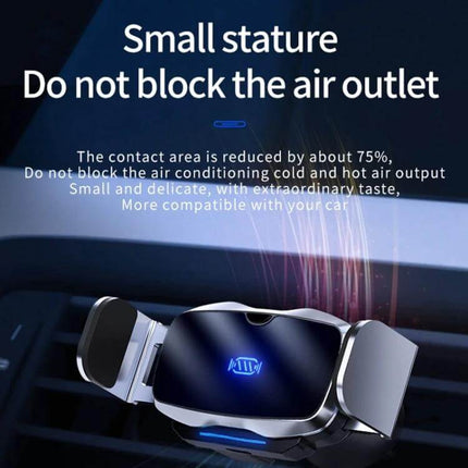 Infrared Wireless Car Phone Holder With Auto Clamp mounted on air vent showing compact design that won’t block airflow