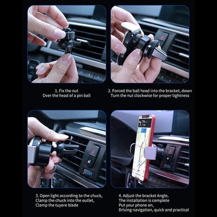 Infrared Wireless Car Phone Holder With Auto Clamp mounted on car vent showing one-handed infrared auto-clamp installation and secure grip