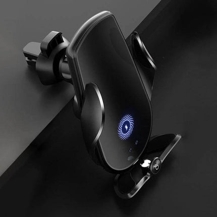 Infrared Induction Wireless Car Vent Holder With Fast Charging mounted on air vent showing automatic clamp and LED charging indicator