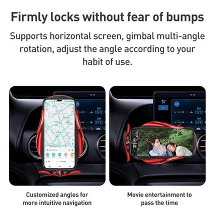 Infrared Induction Wireless Car Vent Holder With Fast Charging securely mounted on vent showing portrait and landscape phone navigation and video playback