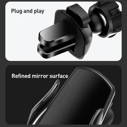 Infrared Induction Wireless Car Vent Holder With Fast Charging showing plug-and-play vent clip and refined mirror surface for one-handed automatic clamping
