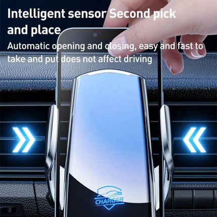 Infrared Induction Wireless Car Charger For Air Vent Mount showing automatic infrared sensor mounting a phone hands-free