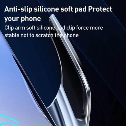 Infrared Induction Wireless Car Charger For Air Vent Mount showing anti-slip silicone soft pad clip arm protecting phone