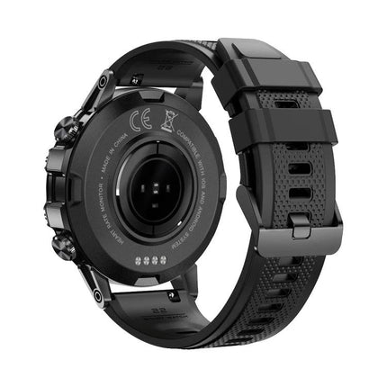 Daily Smart Watch for Tracking Everyday Health and Activity - black rear view showing heart rate sensor, breathable silicone strap and metal buckle