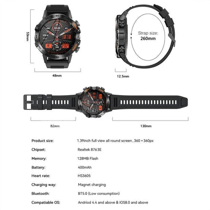 Daily Smart Watch for Tracking Everyday Health and Activity - black rugged sport smartwatch with heart rate and SpO2 tracking, 1.39in display, 260mm strap