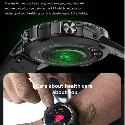 Daily Smart Watch for Tracking Everyday Health and Activity - rugged black smartwatch showing heart rate and blood oxygen sensor close-up