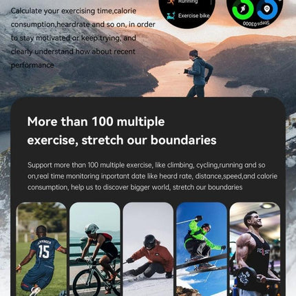Daily Smart Watch for Tracking Everyday Health and Activity showing runner, cycling, skiing and fitness modes on watch display