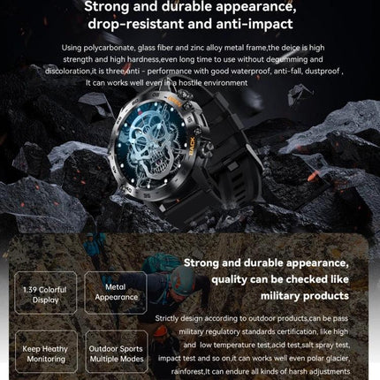 Daily Smart Watch for Tracking Everyday Health and Activity rugged black sports watch with metal appearance, heart rate and activity tracking features