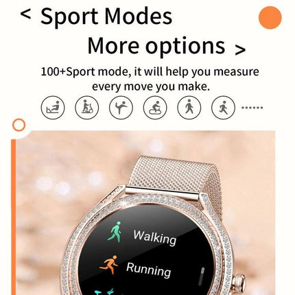 Health Monitoring Watch for Everyday Activity Tracking - rose gold sport modes display showing walking and running metrics