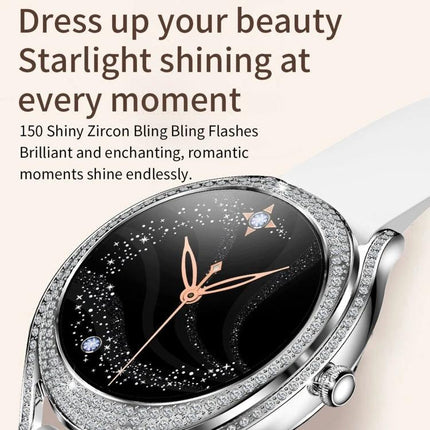Health Monitoring Watch for Everyday Activity Tracking - elegant starry dial with zircon crystals, heart rate and sleep-friendly design