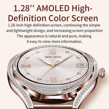Health Monitoring Watch for Everyday Activity Tracking - rose gold 1.28'' AMOLED high-definition screen smartwatch with crystal bezel