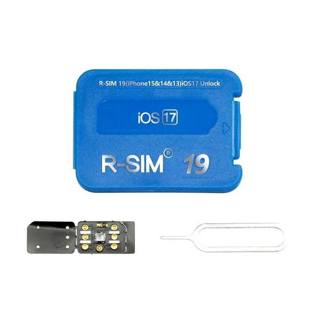 R-SIM 19 Card for International Travel and Carrier Switching - blue iOS17 universal unlocking card with SIM tray tool