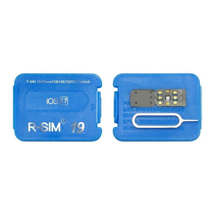 R-SIM 19 Card for International Travel and Carrier Switching blue iOS17 universal unlock card with SIM eject tool