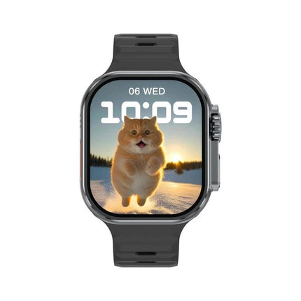 Companion Watch for Daily Routines and Everyday Tasks - rugged black smartwatch displaying time and playful cat watch face, notifications and activity tracking