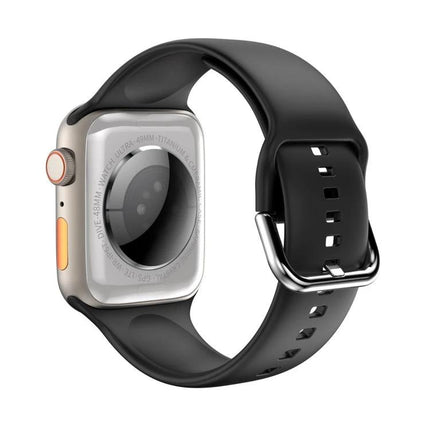 Essential Bracelet for Daily Health and Activity Tracking black silicone smart bracelet showing rear sensors and adjustable buckle