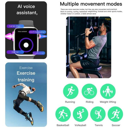Essential Bracelet for Daily Health and Activity Tracking - smart bracelet showing AI voice assistant, exercise training, and multiple movement modes icons