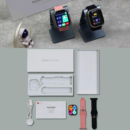 Essential Bracelet for Daily Health and Activity Tracking shown with two smart bracelet displays, charger, bands, and packaging ready for daily use
