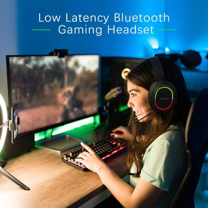Ima Foldable Wireless Gaming Headset With Mic For Calls And Music shown on girl gaming with foldable Bluetooth headset