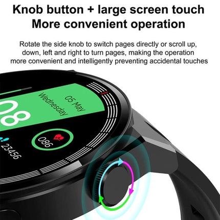 GT3 Smart Bracelet for Daily Health and Activity Tracking showing large touchscreen and rotary knob for heart rate and sleep checks