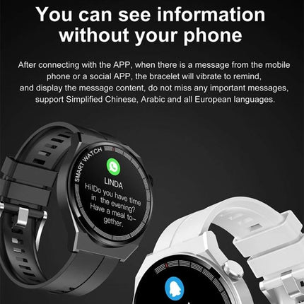 GT3 Smart Bracelet for Daily Health and Activity Tracking displaying message notifications and call alerts on black and white wristbands