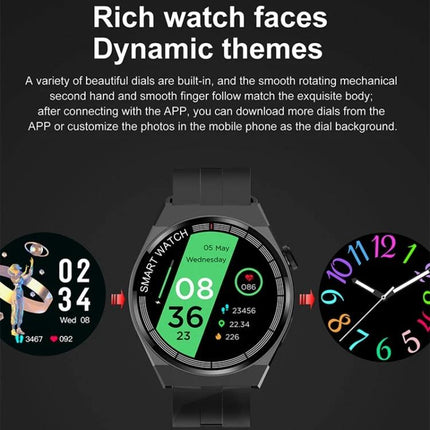 GT3 Smart Bracelet for Daily Health and Activity Tracking showing multiple colorful dynamic watch faces and health metrics on screen