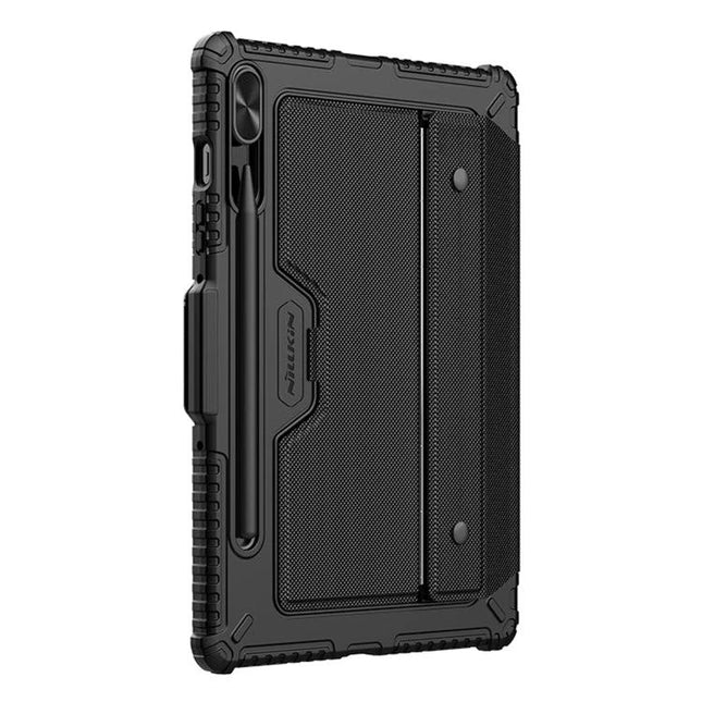 Nillkin Backlit Keyboard Case for Samsung Galaxy Tab S9 Series shown as rugged black protective folio with detachable backlit keyboard