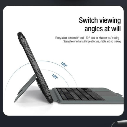Nillkin Backlit Keyboard Case for Samsung Galaxy Tab S9 Series shown with adjustable 0°–180° viewing angles and detachable keyboard