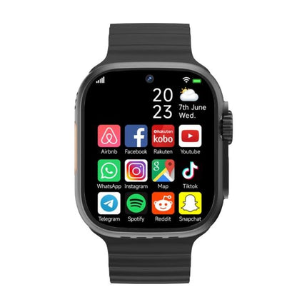 A Practical Smart Watch for Daily Connectivity and Use — black smartwatch showing apps, calls, messages, fitness tracking and SIM calling features