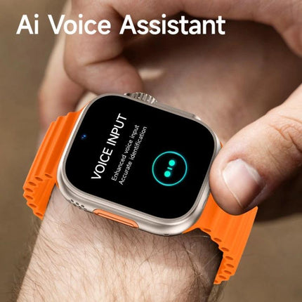 A Practical Smart Watch for Daily Connectivity and Use showing AI voice assistant, message and call features with orange strap