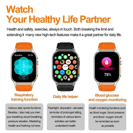 G41 Bracelet for Everyday Wellness and Daily Activity Tracking - orange strap smartwatch showing respiratory, activity apps, and blood oxygen monitoring