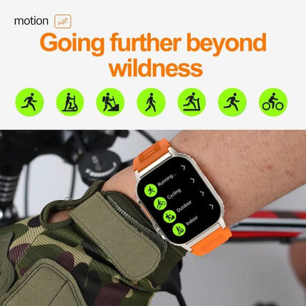 G41 Bracelet for Everyday Wellness and Daily Activity Tracking - orange smartwatch on wrist showing activity modes like running, cycling, outdoor and indoor