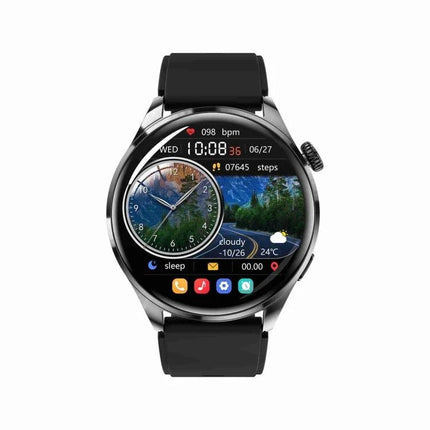 TM05 Pro Bracelet for Daily Health and Activity Tracking - black smartwatch showing steps, heart rate, sleep and notifications