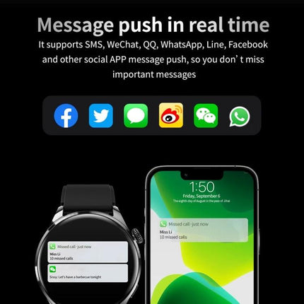 TM05 Pro Bracelet for Daily Health and Activity Tracking showing real-time message push notifications on smartwatch and smartphone