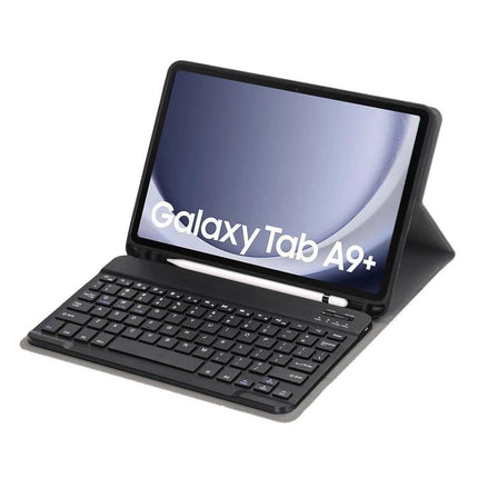 Candy Color Protective Tablet Case with Bluetooth Keyboard shown on Galaxy Tab A9+ in standing position with detachable keyboard