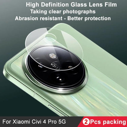IMAK HD Glass Protective Film For Xiaomi Rear Cameras on green Xiaomi Civi 4 Pro lens showing ultra-clear tempered glass protector