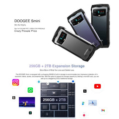 DOOGEE Smini 4.5" Android 13 Smartphone with Helio G99, Side Fingerprint, 8GB RAM, 256GB Storage, 4G, NFC, Google Pay Support