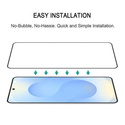 Samsung Galaxy Tempered Glass Screen Protector For Everyday Use - easy no-bubble installation showing ultra-thin protector aligning over phone screen
