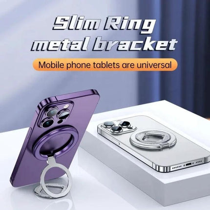 Adjustable Folding MagSafe Magnetic Ring Buckle Holder on purple phone used as stand and ring grip