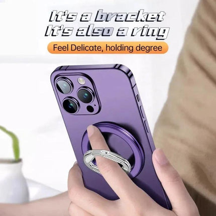 Adjustable Folding MagSafe Magnetic Ring Buckle Holder shown on a purple phone being used as a ring grip and stand for hands-free viewing