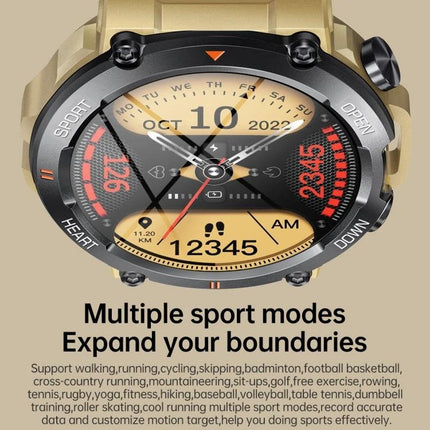 Essential Wristband for Everyday Health and Activity Tracking - gold smartwatch showing heart rate, steps, date, sleep and sport modes