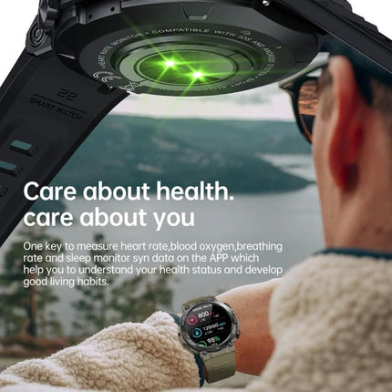 Essential Wristband for Everyday Health and Activity Tracking showing heart rate sensor and smartwatch display with outdoor monitoring