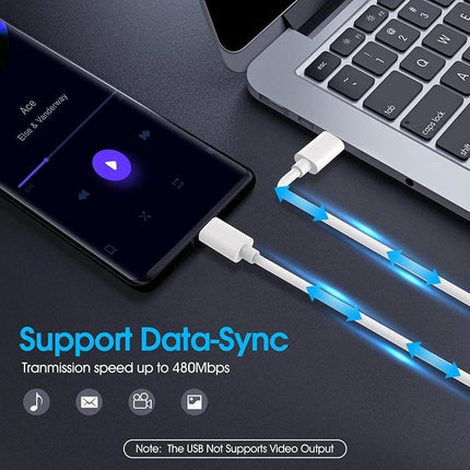Essential Charging Cable for Phones in Daily Life — white USB data-sync cable charging phone from laptop, fast charging and 480Mbps data transfer