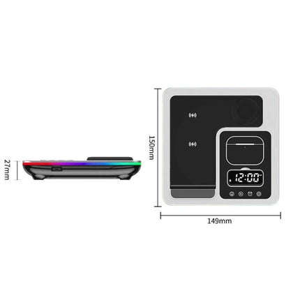 Desk Charger Stand for Everyday Device Charging at Home - compact 3-in-1 wireless dock with phone holder, watch pad, earbuds slot and LED clock display
