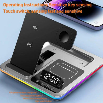 Desk Charger Stand for Everyday Device Charging at Home with wireless phone, watch and earbuds charging on nightstand