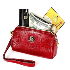 Chic 2033 Women's Compact Zipper Leather Wallet with Lanyard - Stylish Cosmetic Purse