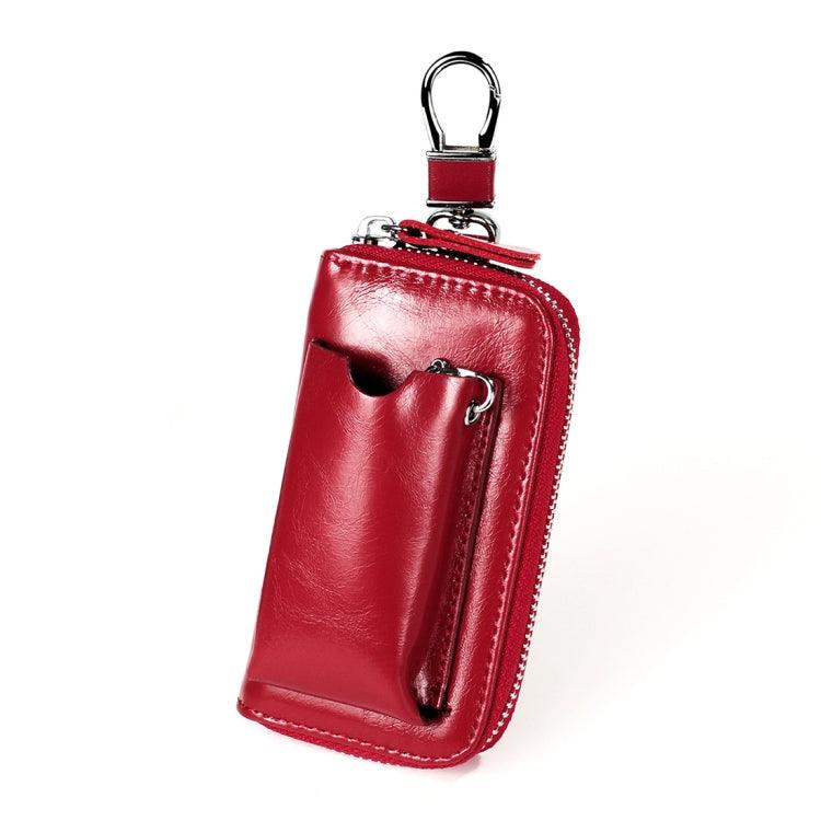 Large Capacity Multi-Functional Leather Key Holder Wallet with Zipper