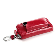 Large Capacity Multi-Functional Leather Key Holder Wallet with Zipper